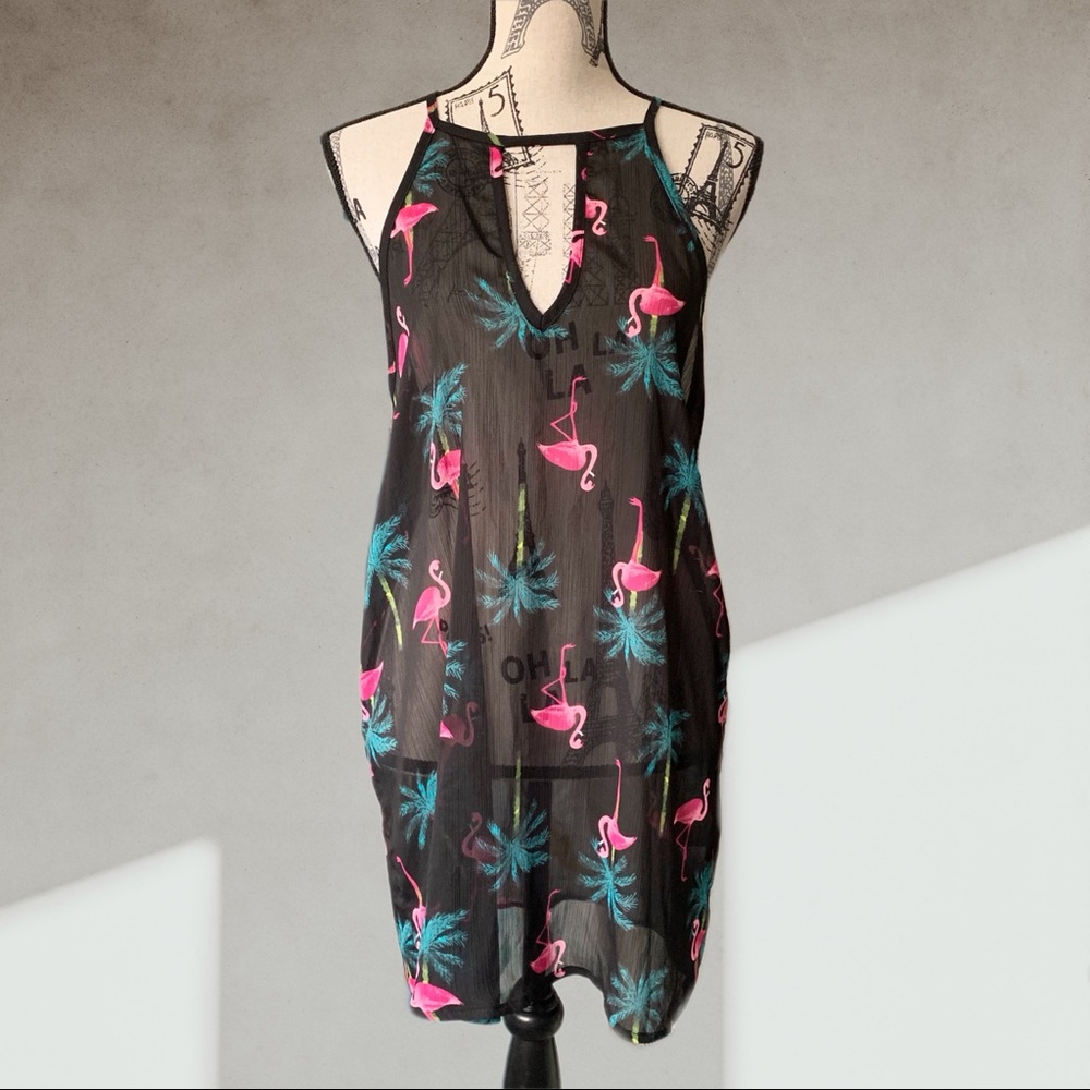 Flamingo swim cover up dress MED
